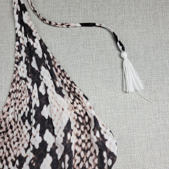 Olivaceous Womens Jumpsuit Size S White Brown Snake Print Halter Tassel Backless - Picture 11 of 13